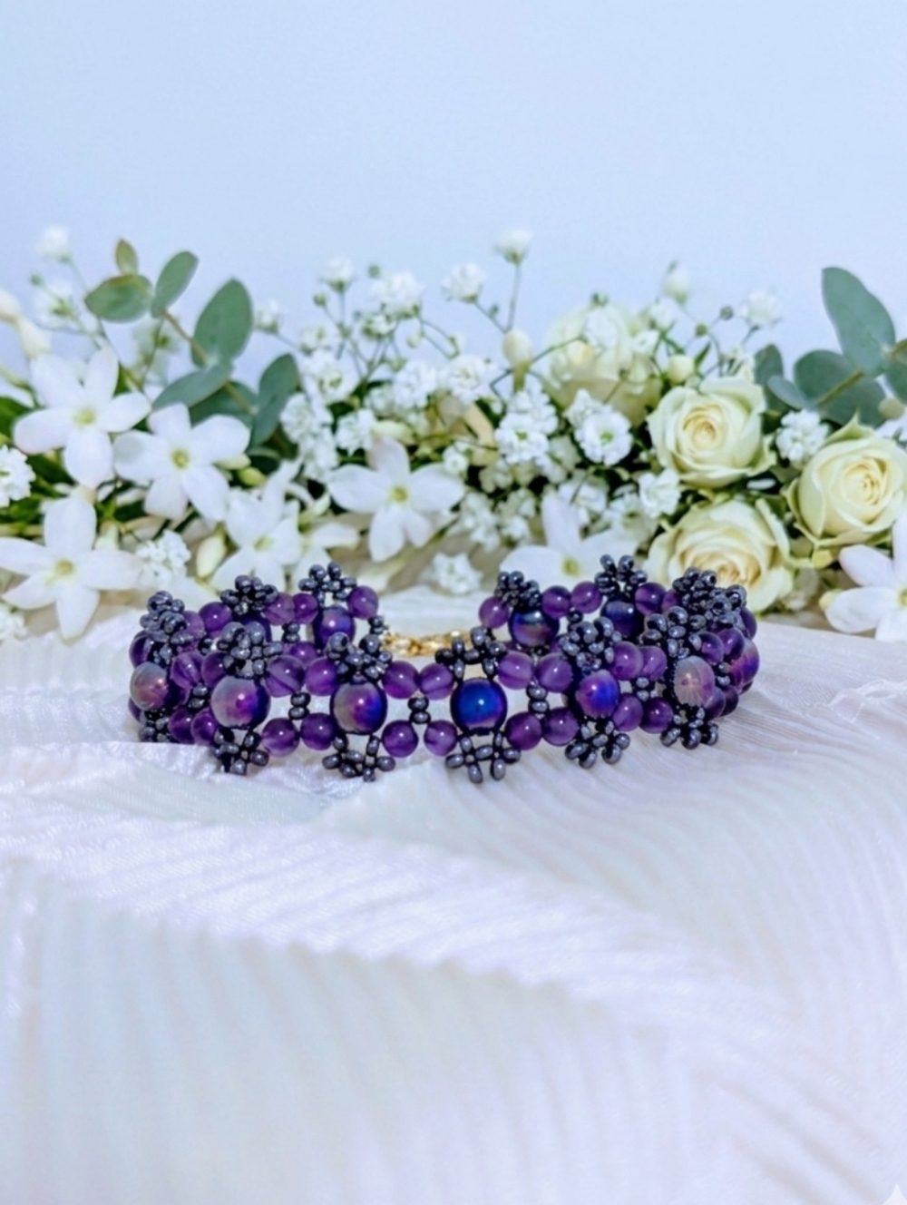 Amethyst/Czech Glass Beaded Bracelet
